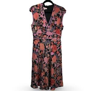 Philip Dicaprio Silk Fit And Flare Dress Size 6 Floral Career‎ Office Vacation